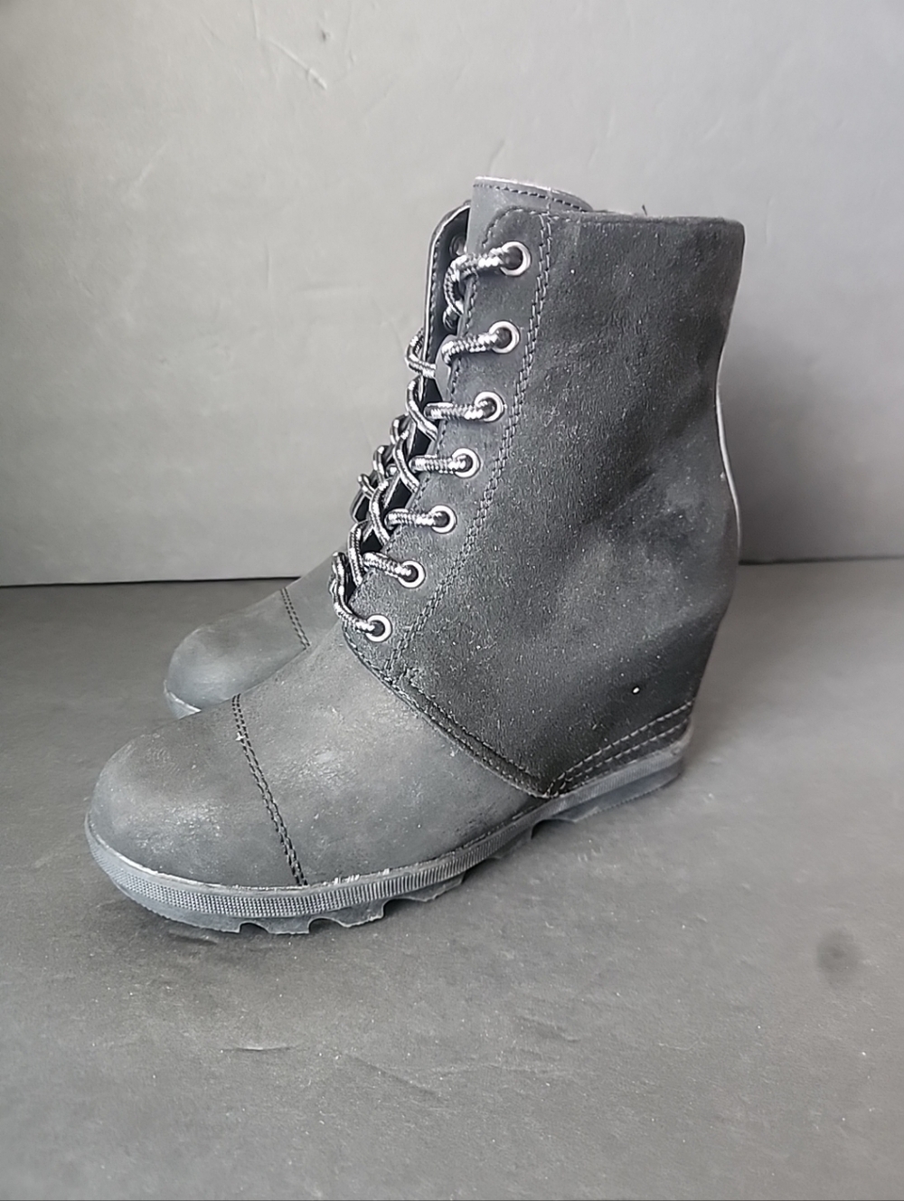 Serra Ladies Wedge Heel Black Boots shoes ZIP/TIE Size 7